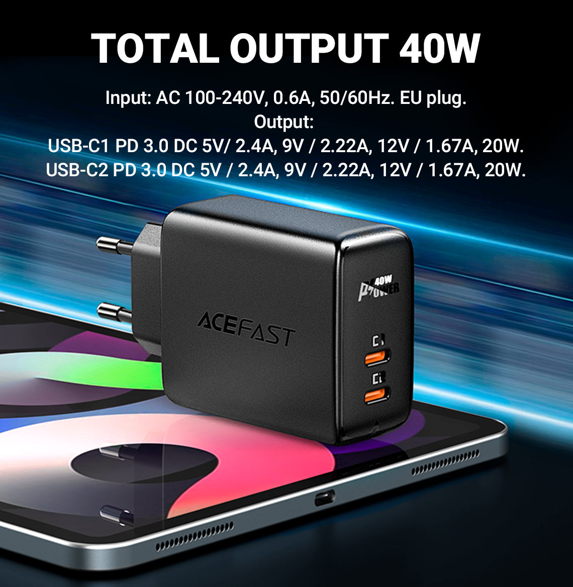 acefast a9 wall charger output input