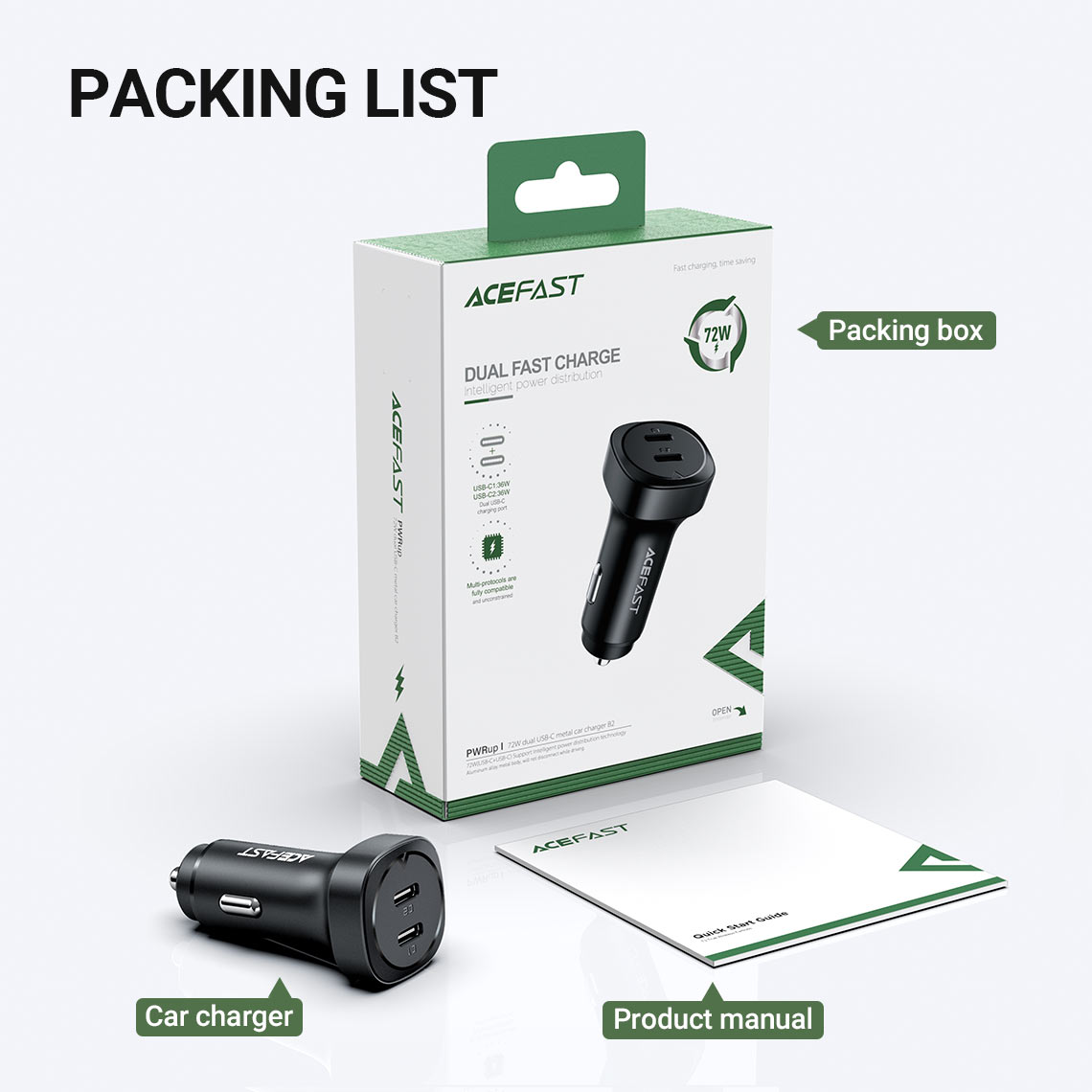 acefast b2 incar charger packing list
