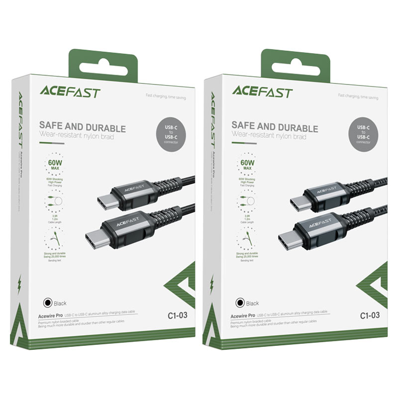 acefast c1 03 charging data cable usb c to usb c 60w package