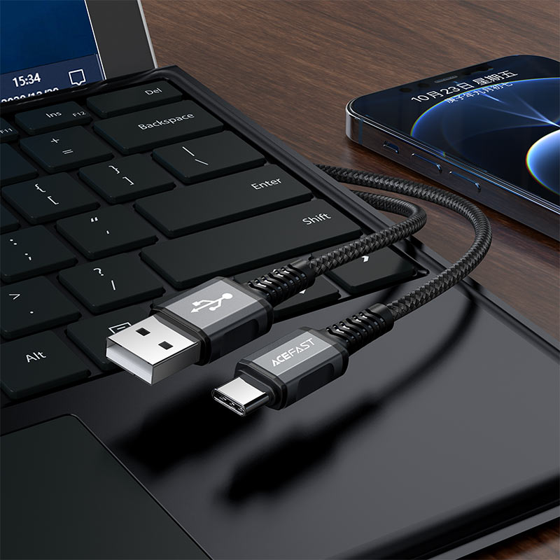 acefast c1 04 aluminum alloy charging data cable usb a to usb c overview