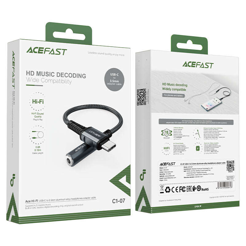 acefast c1 07 usb c to 3 5 mm aluminum alloy headphones adapter cable packages deep space gray