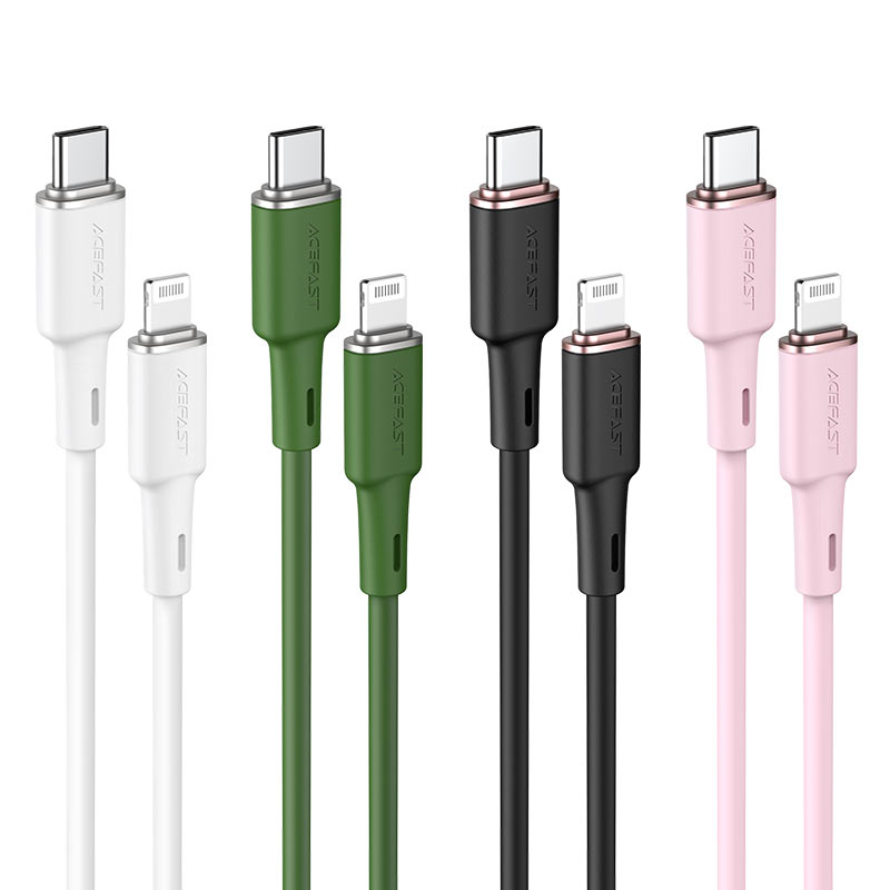 acefast c2 01 usb c to lightning zinc alloy silicone charging data cable colors