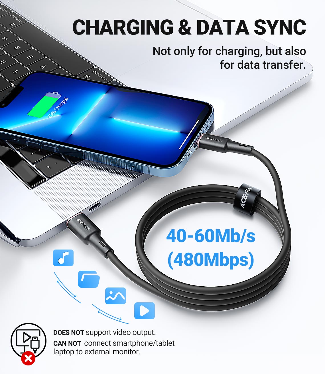acefast c2 01 usbc to lightning silicone charging data cable data sync