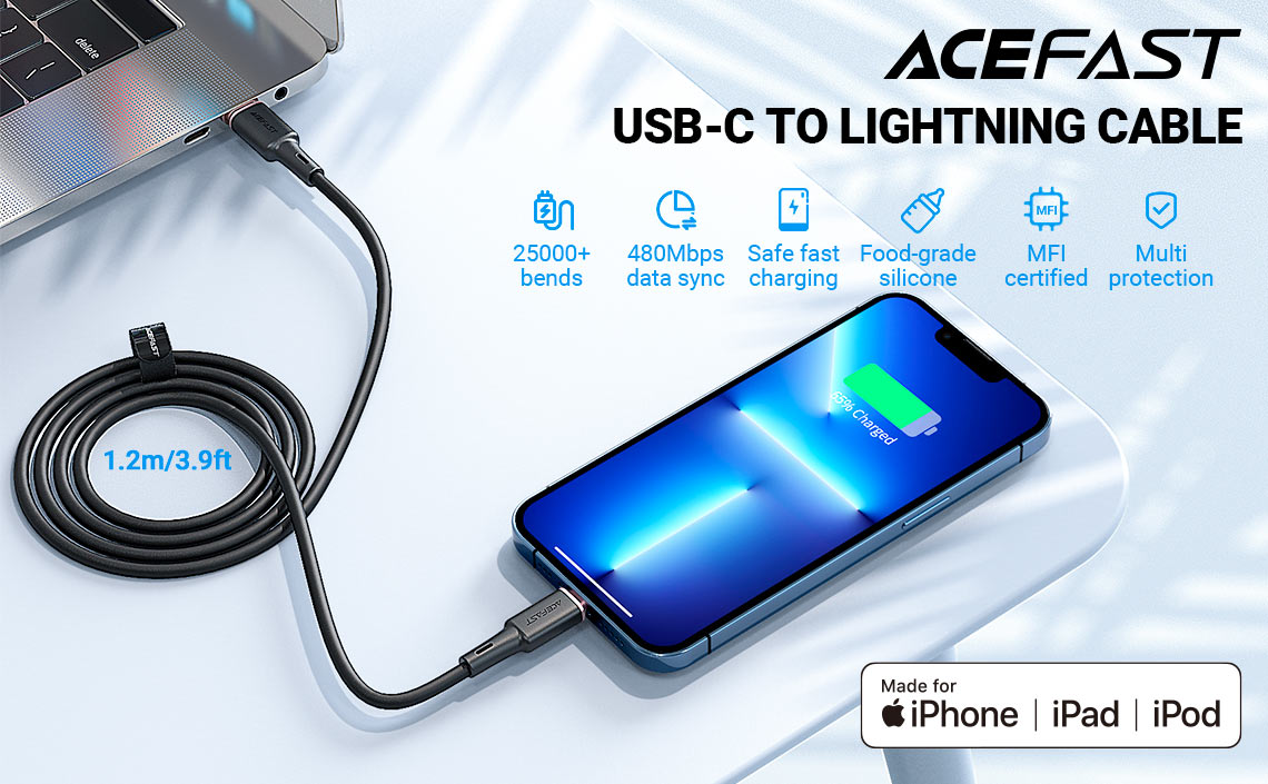 acefast c2 01 usbc to lightning silicone charging data cable key points