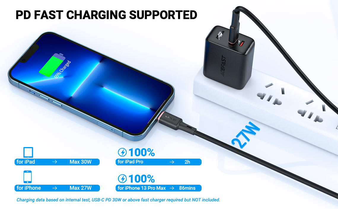 acefast c2 01 usbc to lightning silicone charging data cable pd fast charging