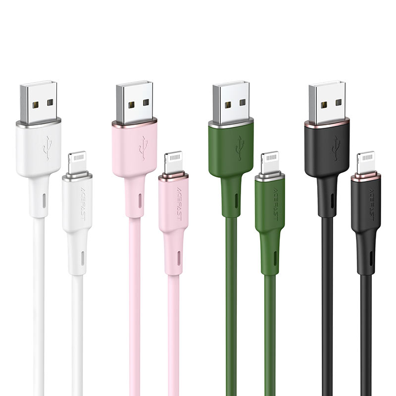acefast c2 02 usb a to lightning zinc alloy silicone charging data cable colors