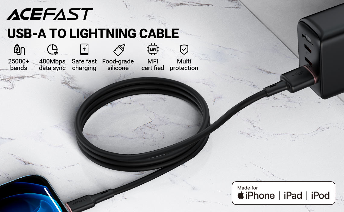 acefast c2 02 usba to lightning charging data cable key points