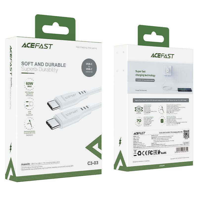 acefast c3 03 usb c to usb c tpe charging data cable package white