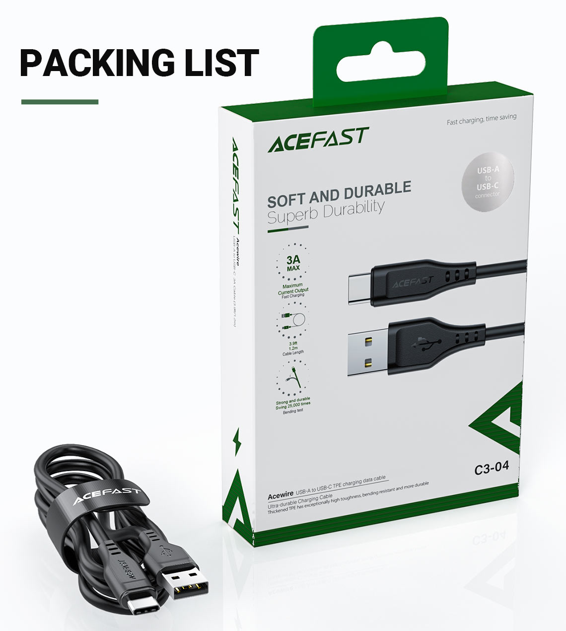 acefast c3 04 usba to usbc charging data cable packing list