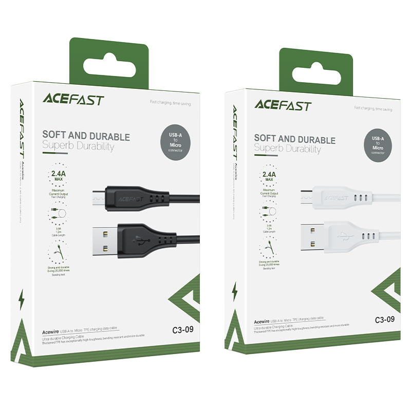 acefast c3 09 usb a to micro usb c tpe charging data cable package
