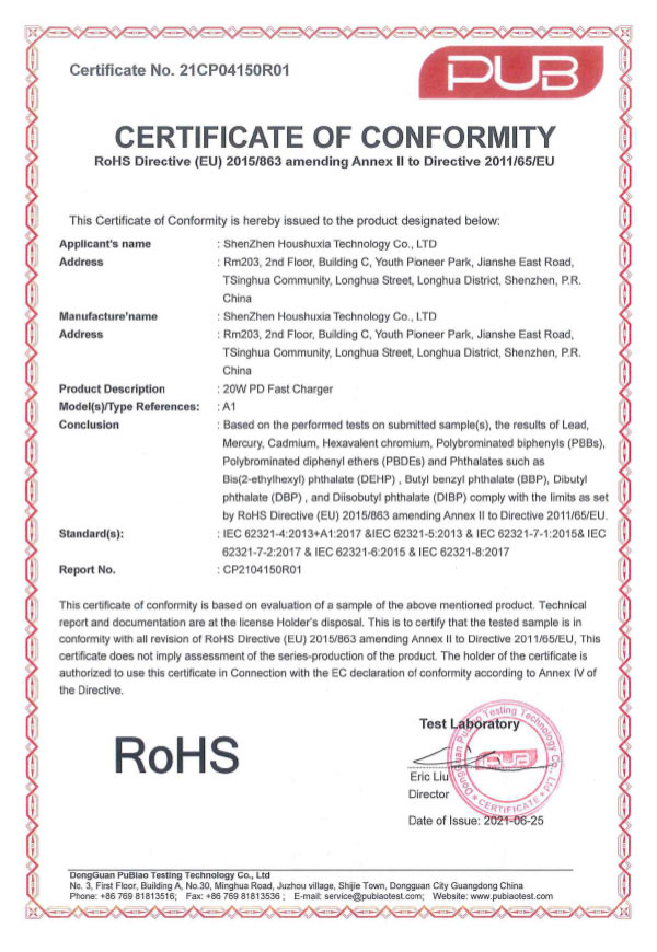 rohs certificate example