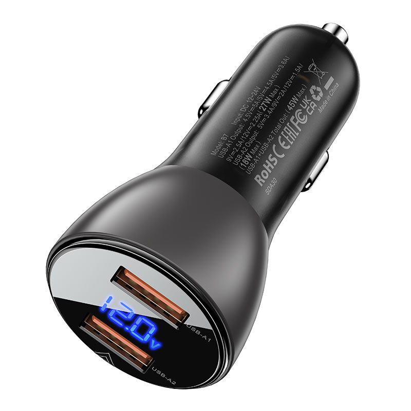 acefast b7 car charger 45w dual usb a with digital display specs