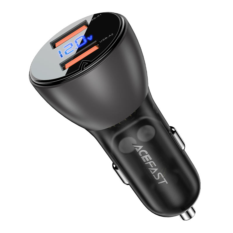 acefast b7 car charger 45w dual usb a with digital display