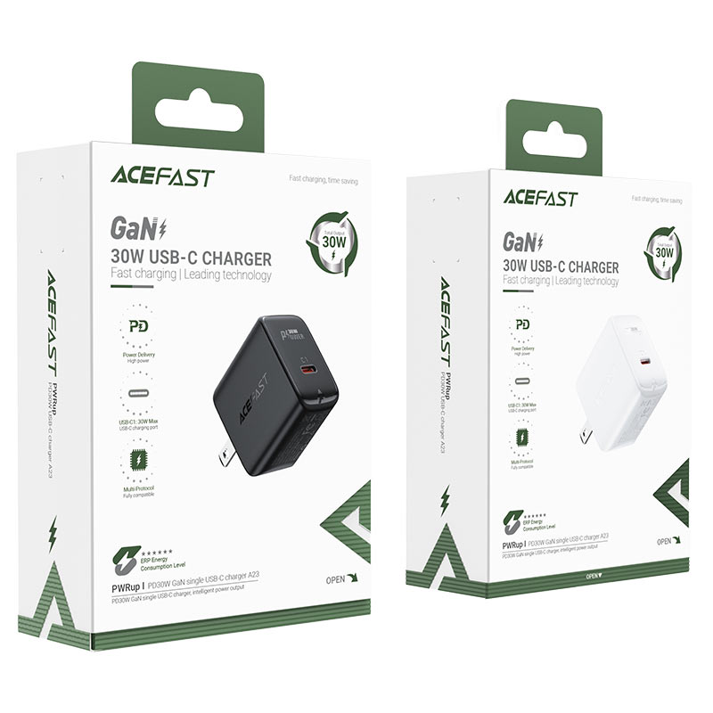 acefast a23 pd30w gan single usb c charger us packaging