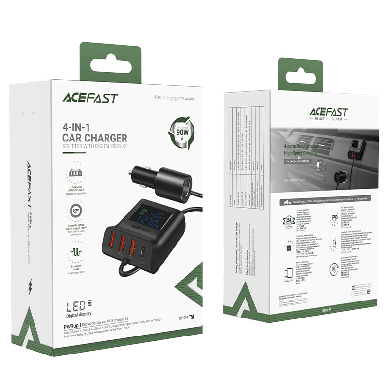 acefast b8 digital display car hub charger package