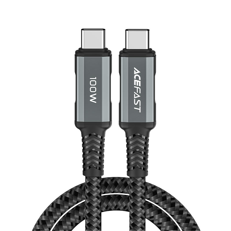 acefast c4 03 usb c to usb c 100w aluminum alloy charging data cable front view deep space gray