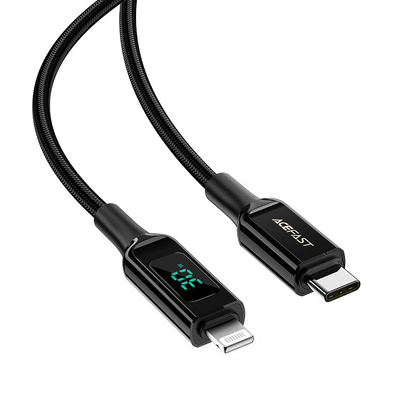 acefast c6 01 usb c to lightning braided charging data cable with digital display display