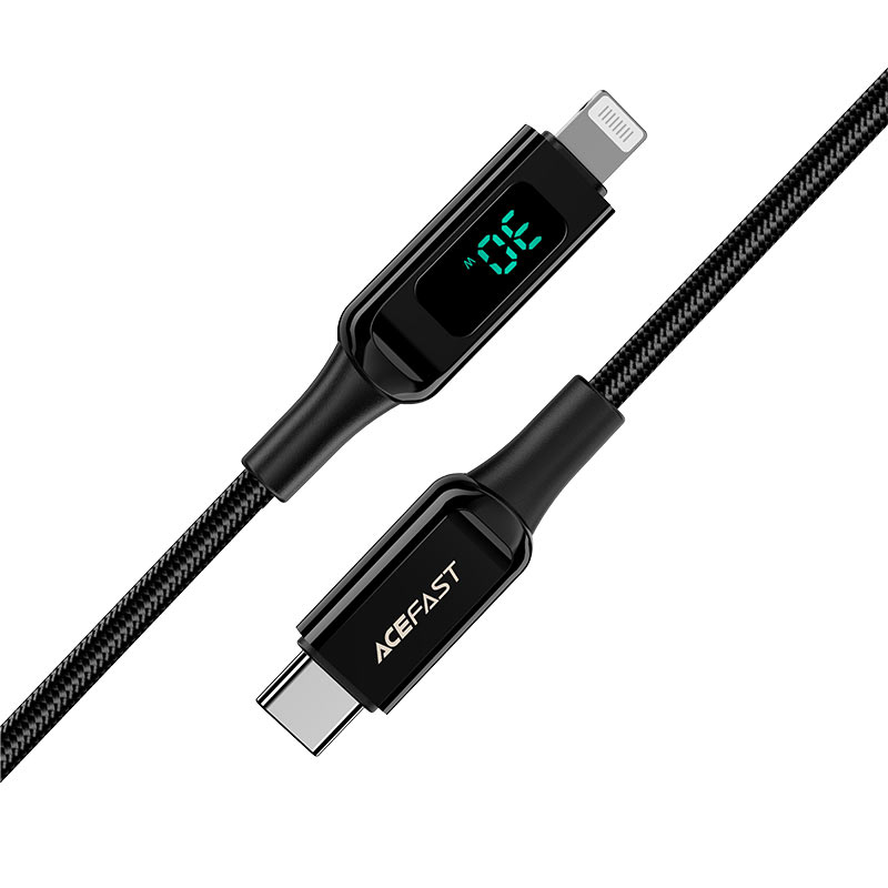 acefast c6 01 usb c to lightning braided charging data cable with digital display