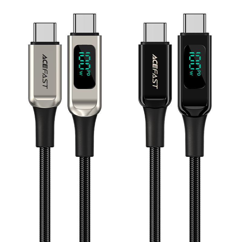 acefast c6 03 usb c to usb c 100w braided charging data cable with digital display colors
