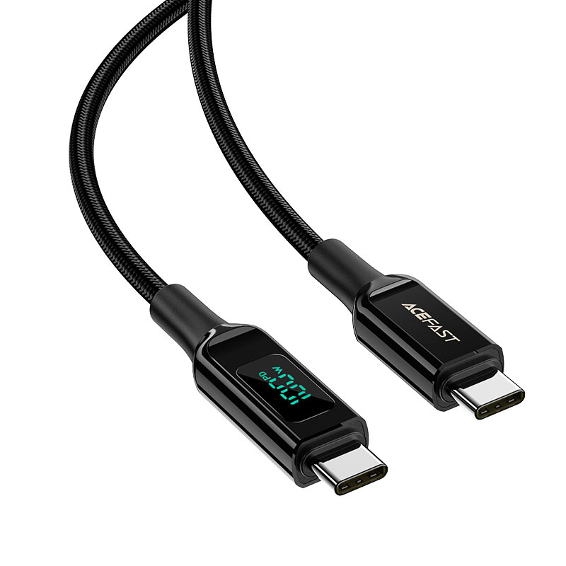 acefast c6 03 usb c to usb c 100w braided charging data cable with digital display zink alloy