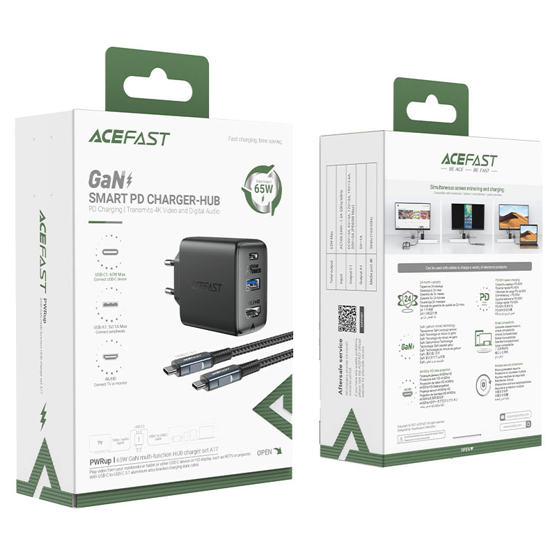 acefast a17 65w gan multifunction hub charger cable cable set eu package black