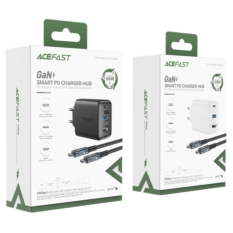 acefast a17 65w gan multifunction hub charger cable cable set eu packages