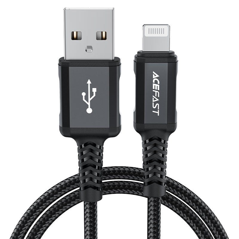 acefast c4 02 usba to lightning aluminum alloy charging data cable front