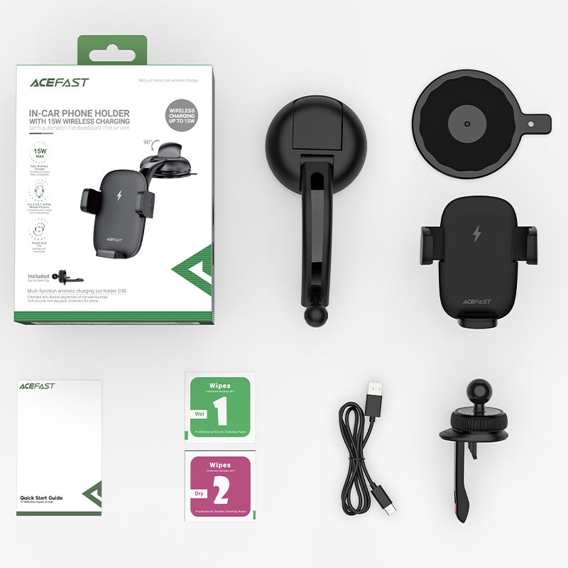 acefast d10 multifunctional wireless charging car holder in package