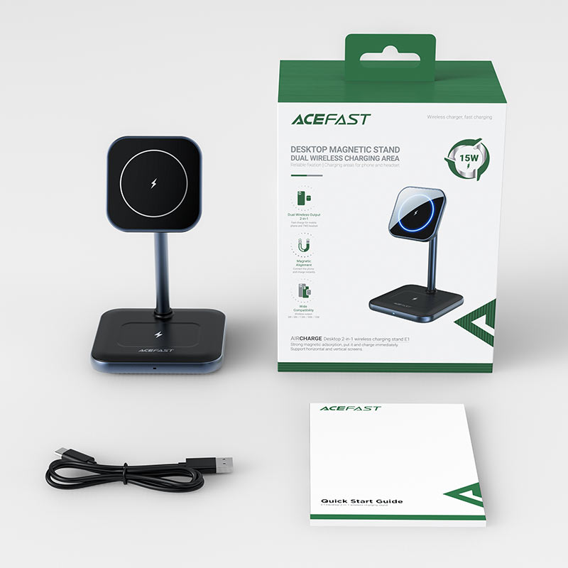 acefast e1 desktop 2in1 wireless charging stand package contents