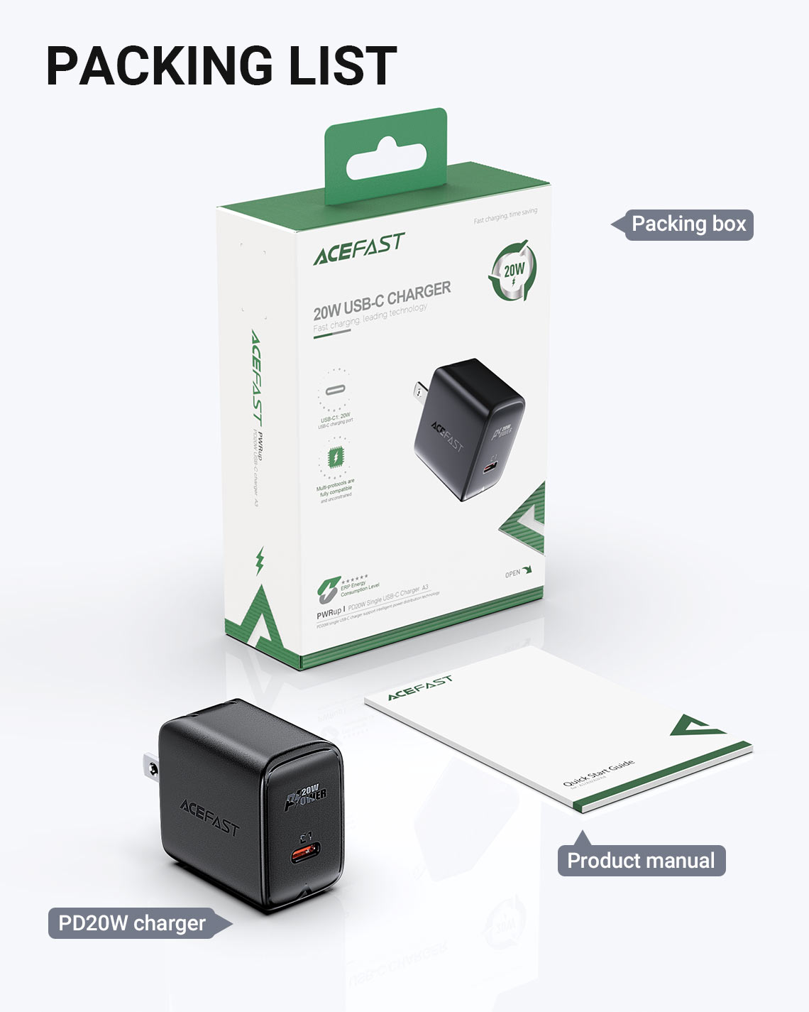 acefast a3 pd20w wall charger packing list