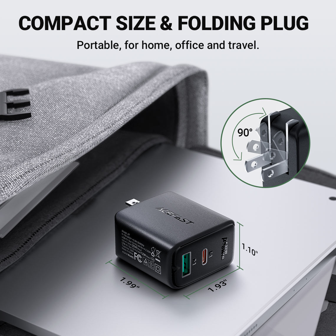 acefast a7 32w wall charger compact size