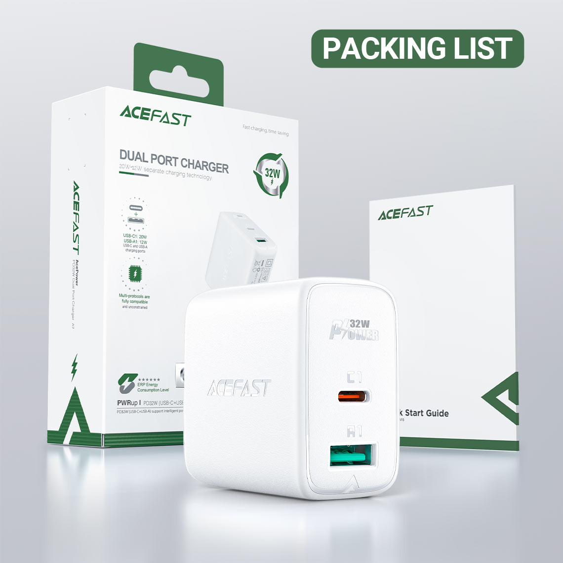 acefast a7 32w wall charger packing list