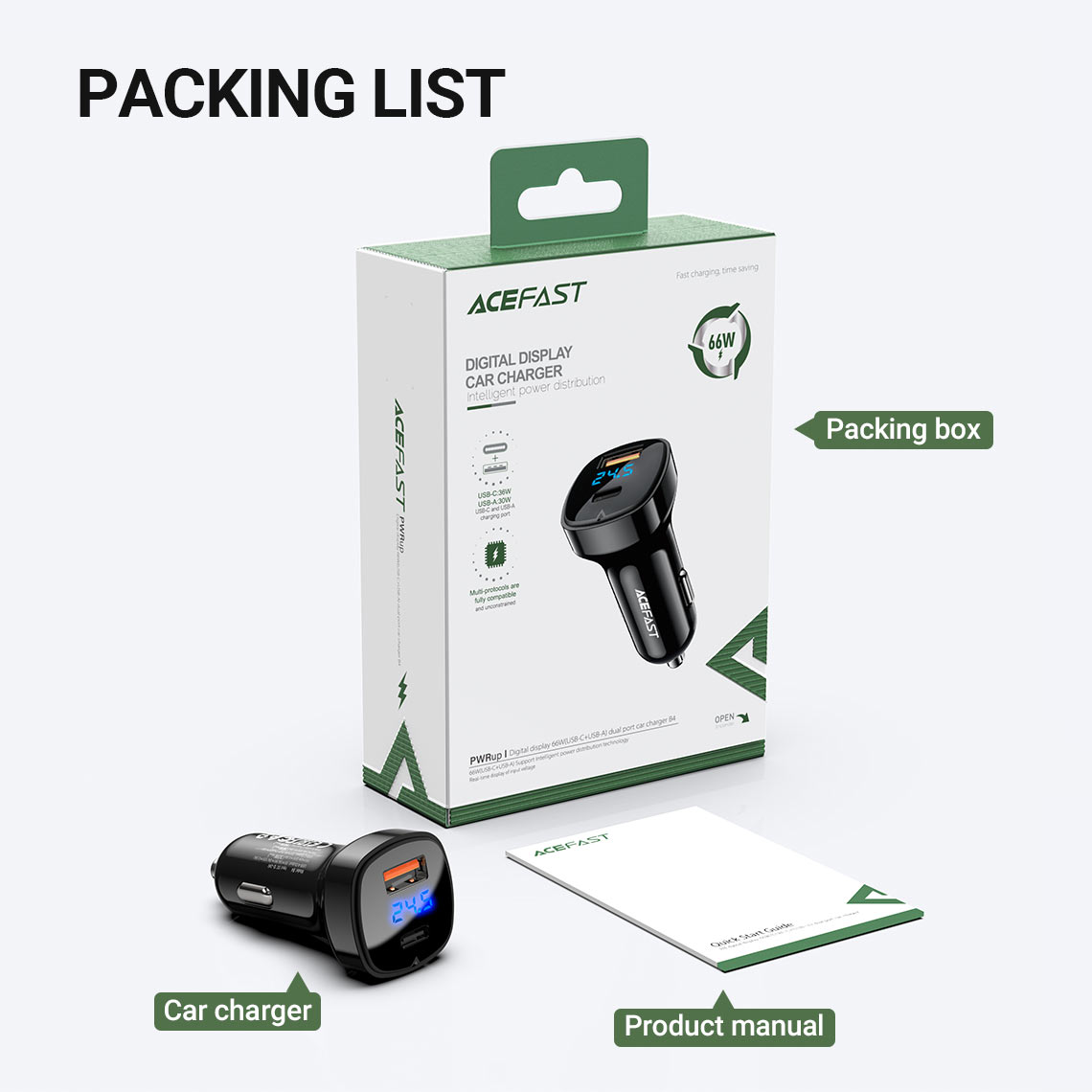 acefast b4 incar charger packing list