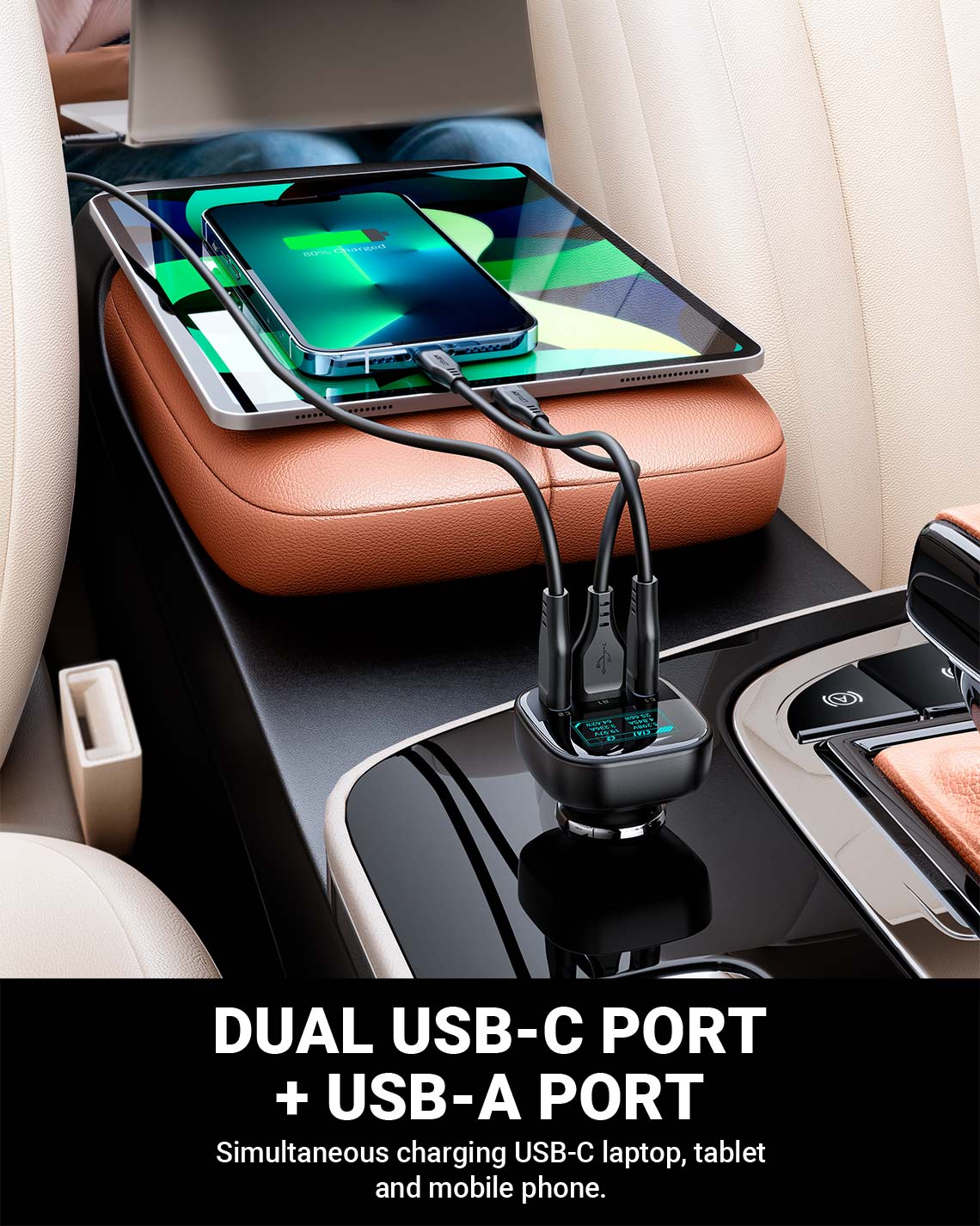 acefast b5 101w car charger dual usbc usba ports