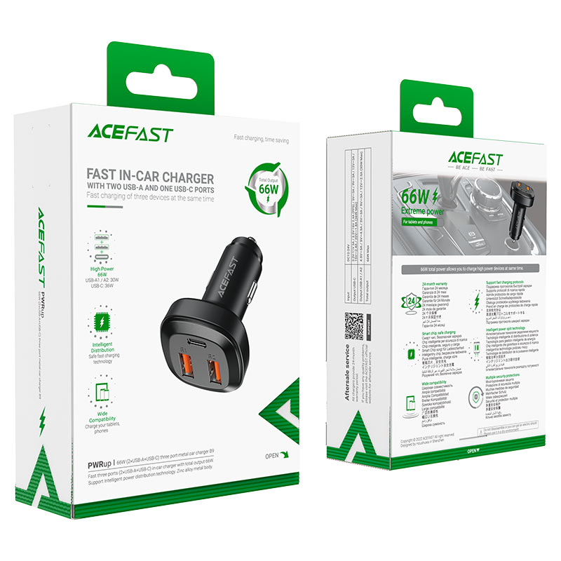 acefast b9 66w three port car charger packaging