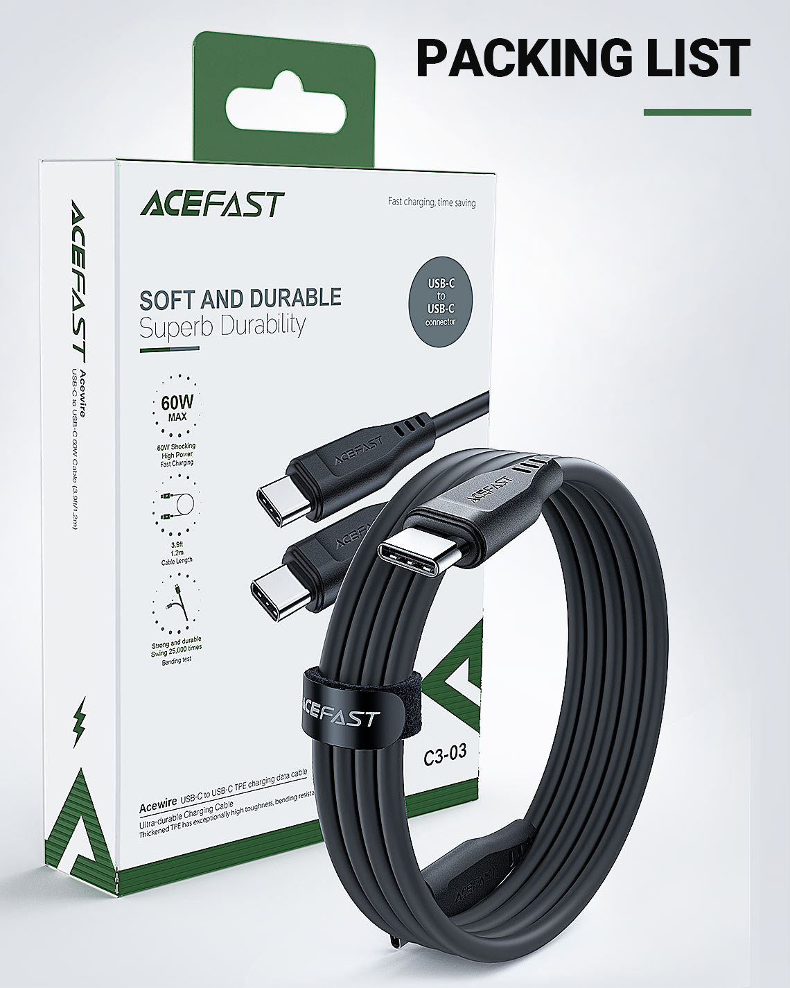 acefast c3 03 usbc to usbc charging data cable packing list