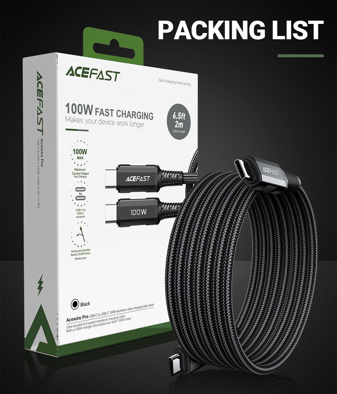 acefast c4 03 usbc to usbc 100w charging data cable packing list