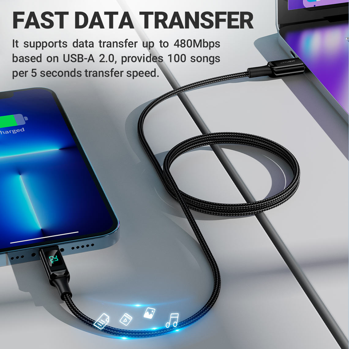 acefast c6 01 usbc to lightning charging data cable data transfer