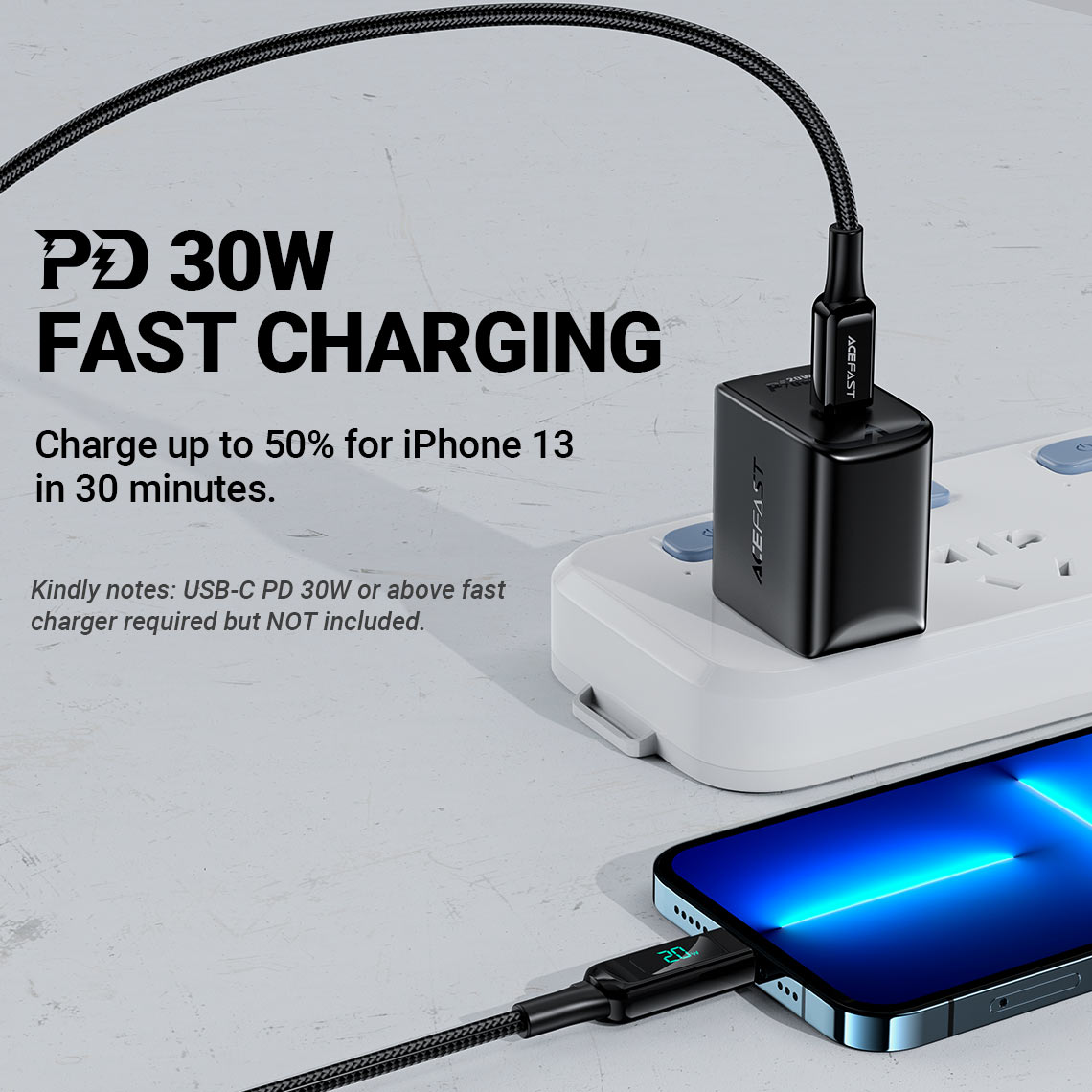 acefast c6 01 usbc to lightning charging data cable pd 20w fast charging