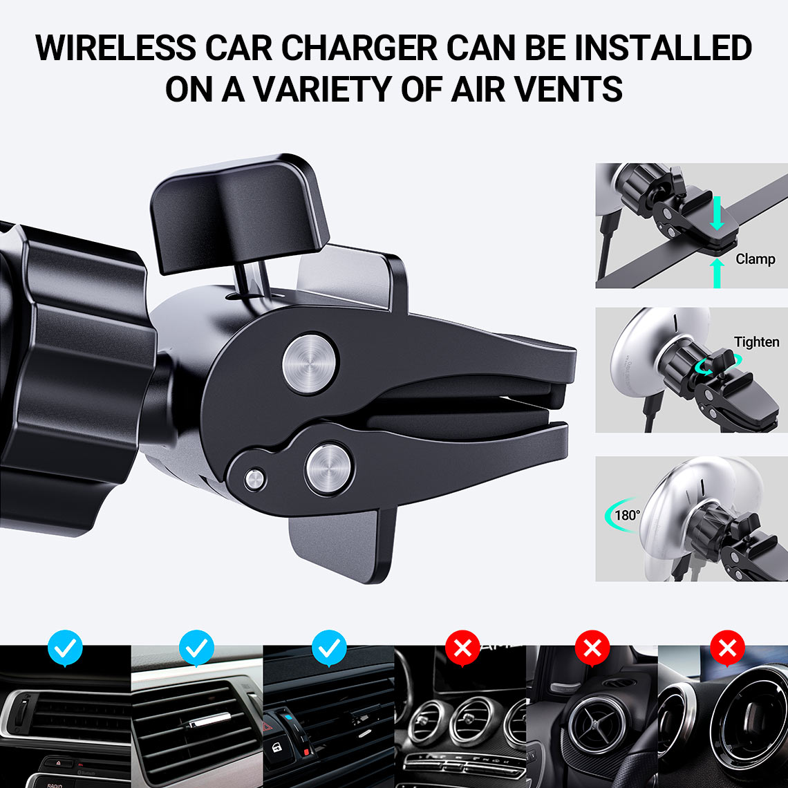 acefast d3 magnetic car holder wireless charger air vents