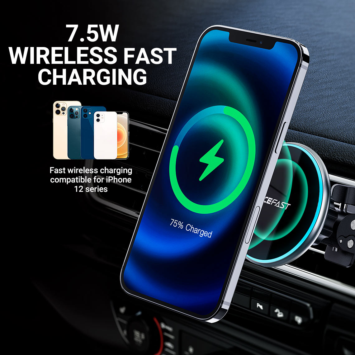 acefast d3 magnetic car holder wireless charger fast charging