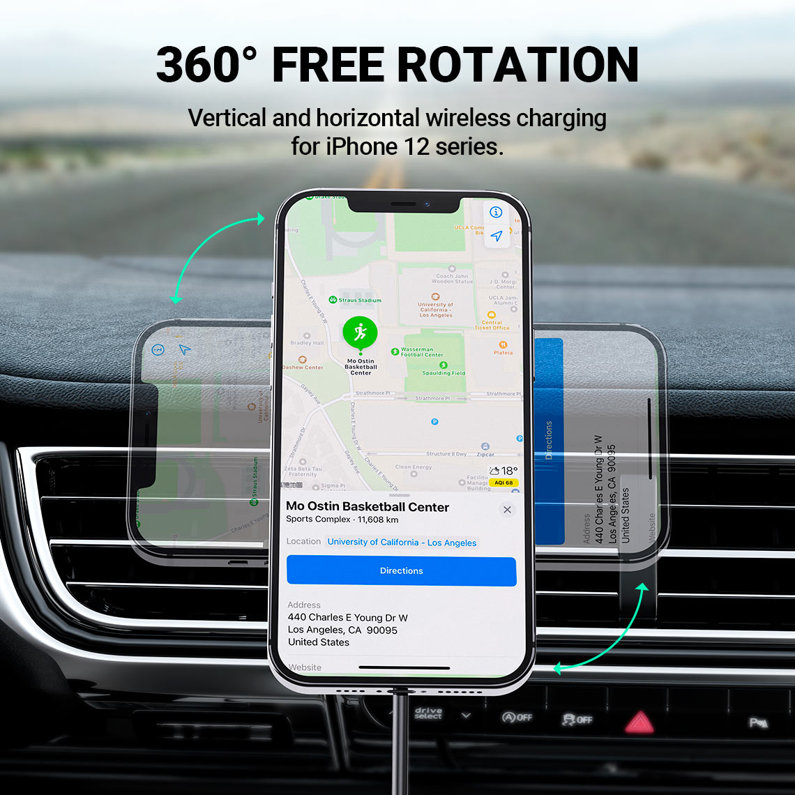 acefast d3 magnetic car holder wireless charger rotation