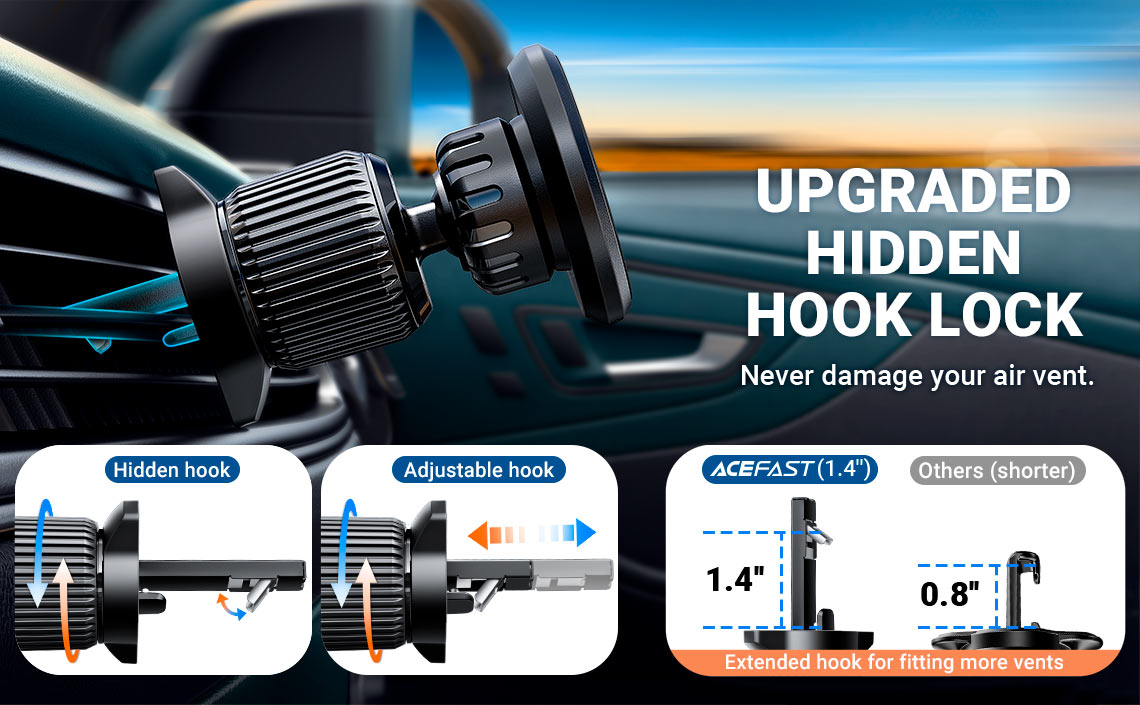 acefast d6 magnetic car holder upgraded hook lock