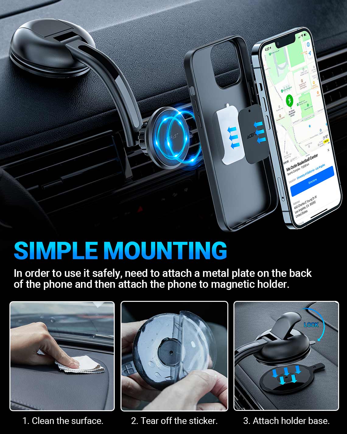 acefast d7 magnetic car holder simple mounting
