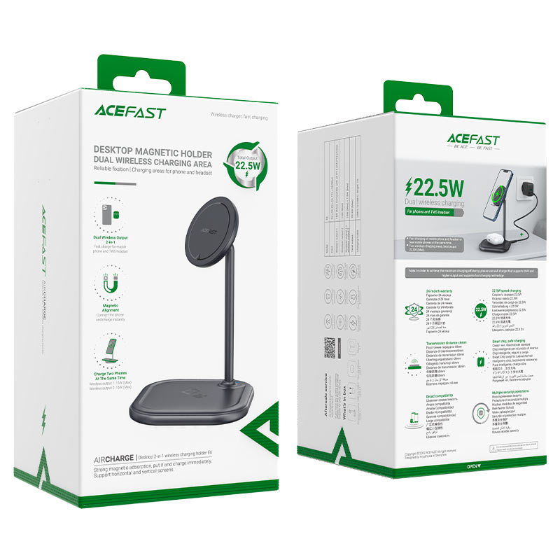 acefast e6 desktop 2in1 wireless charging holder packaging