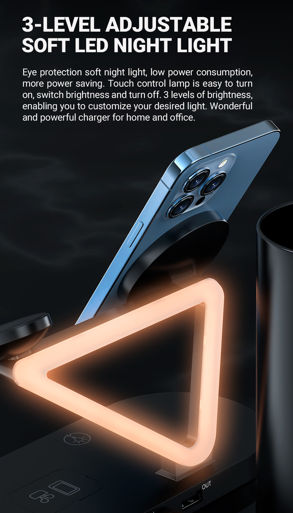 acefast e9 desktop 3in1 wireless charging holder soft led night light