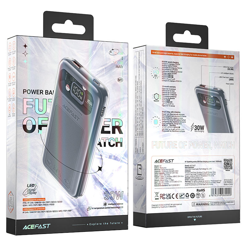 acefast m1 sparkling series 30w power bank 10000mah packaging mica grey