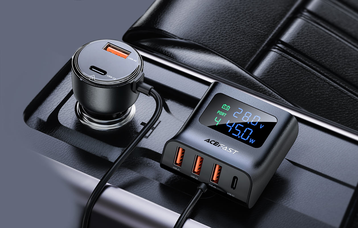 منصة شحن AceFast B11 للسيارة بثلاث منافذ USB ومنفذ USB-C + 6974316282488 + ديبارت